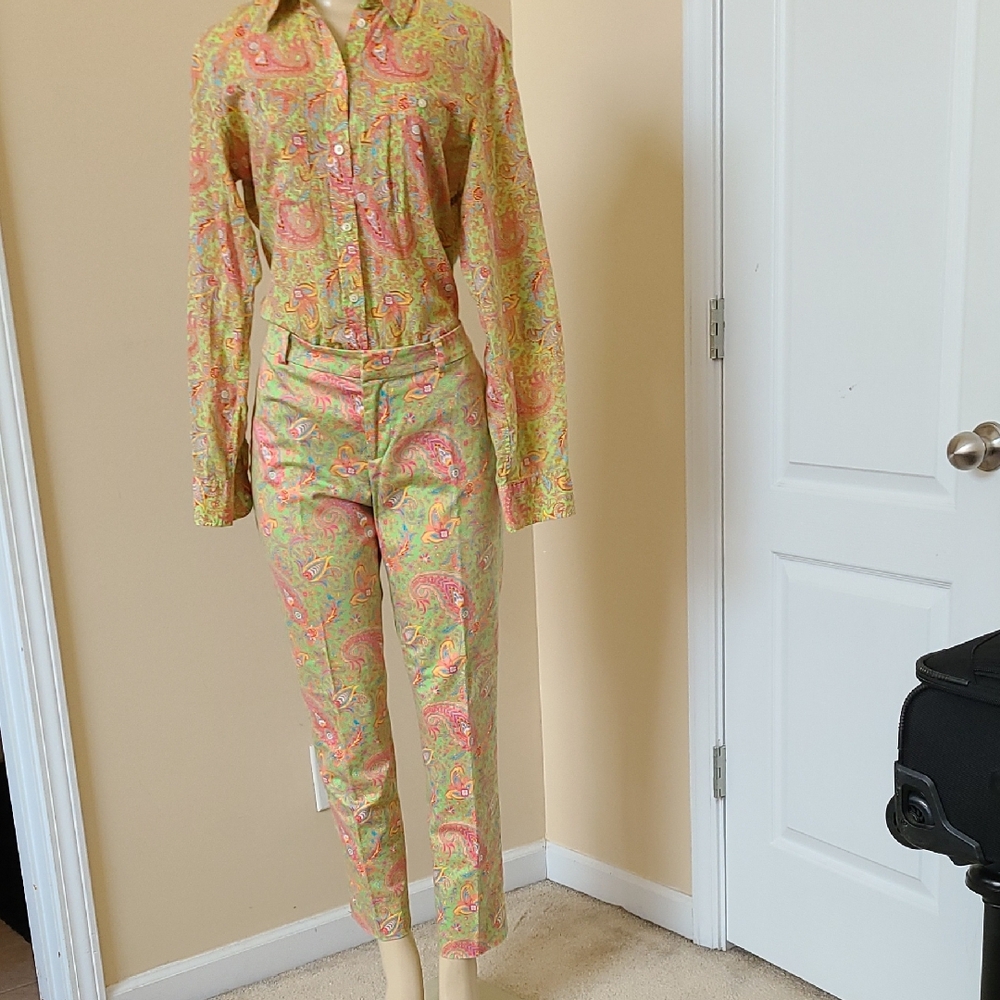 Ralph Lauren Pink And Green Paisley Pant Set